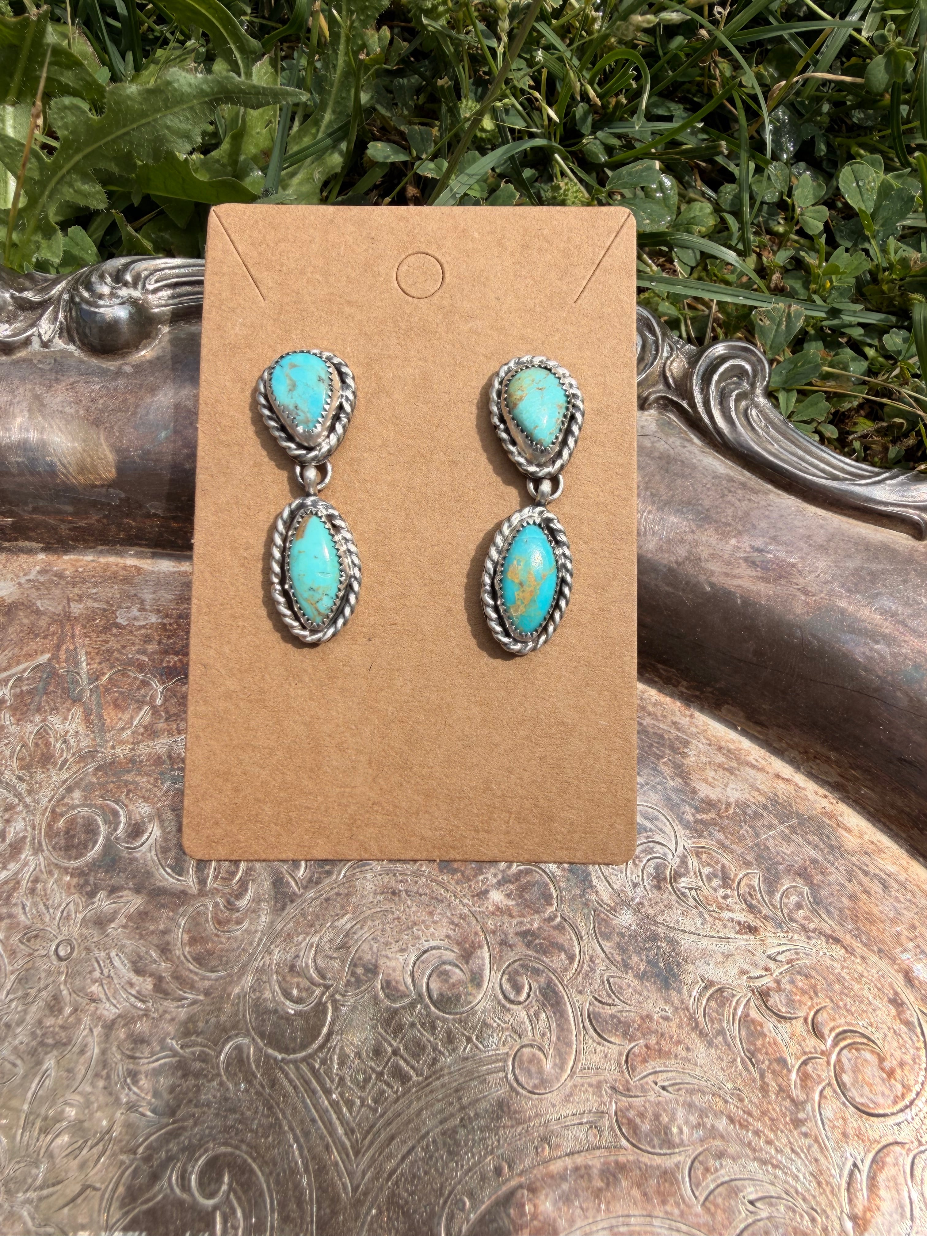 Royston turquoise stud dangly earrings