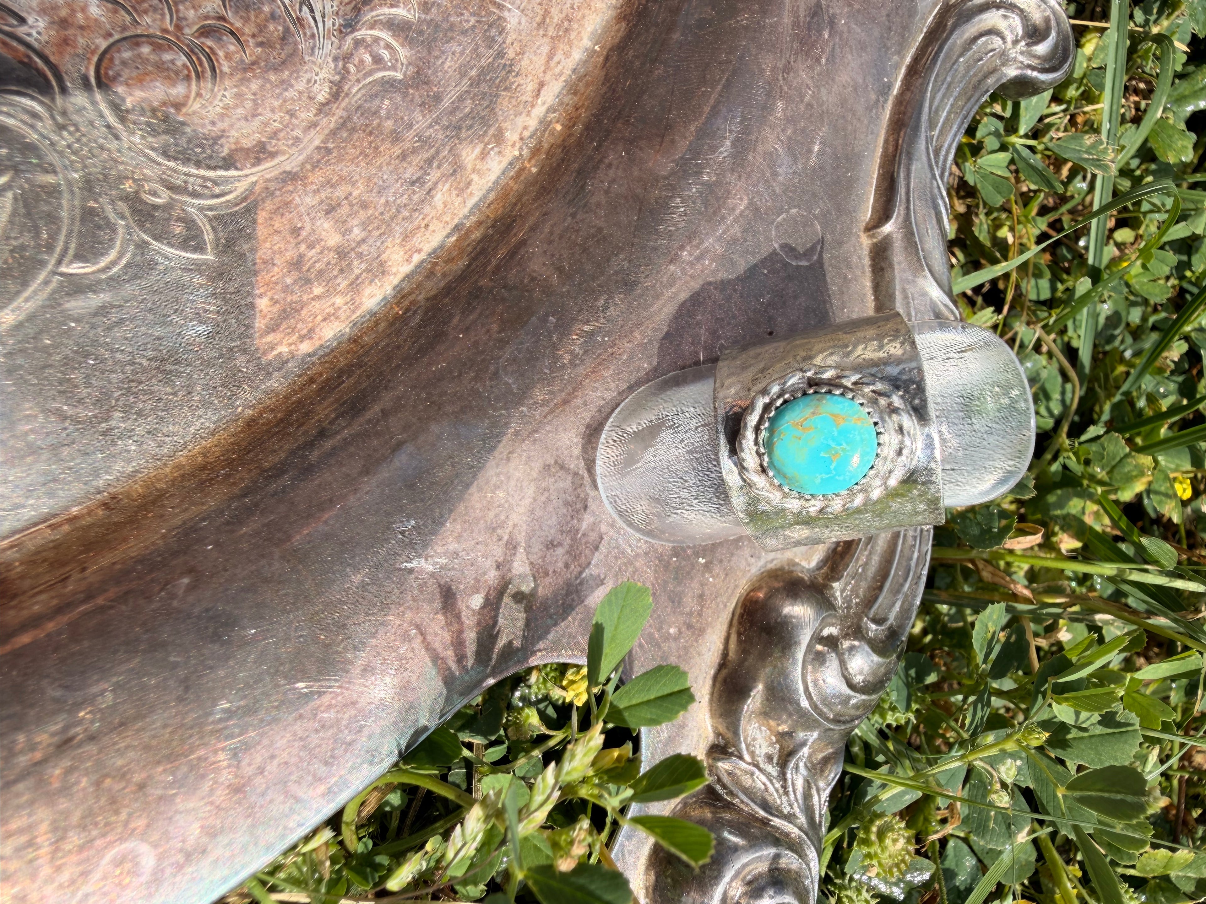 thick hammered band turquoise ring