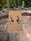 multi stone stud dangly earrings
