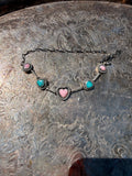 pink conch and turquoise choker necklace