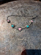 pink conch and turquoise choker necklace