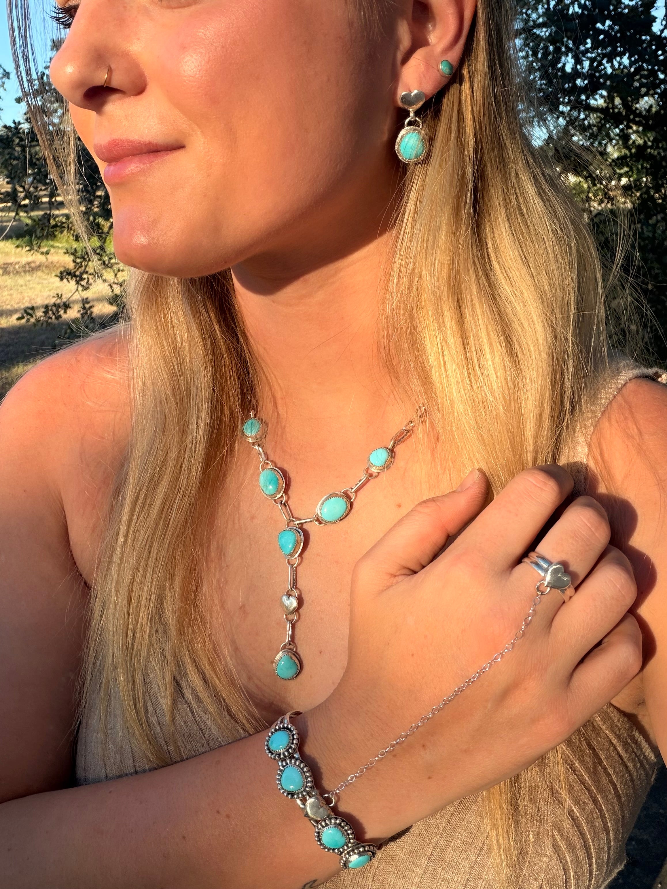 sleeping beauty turquoise heart stud dangly earrings