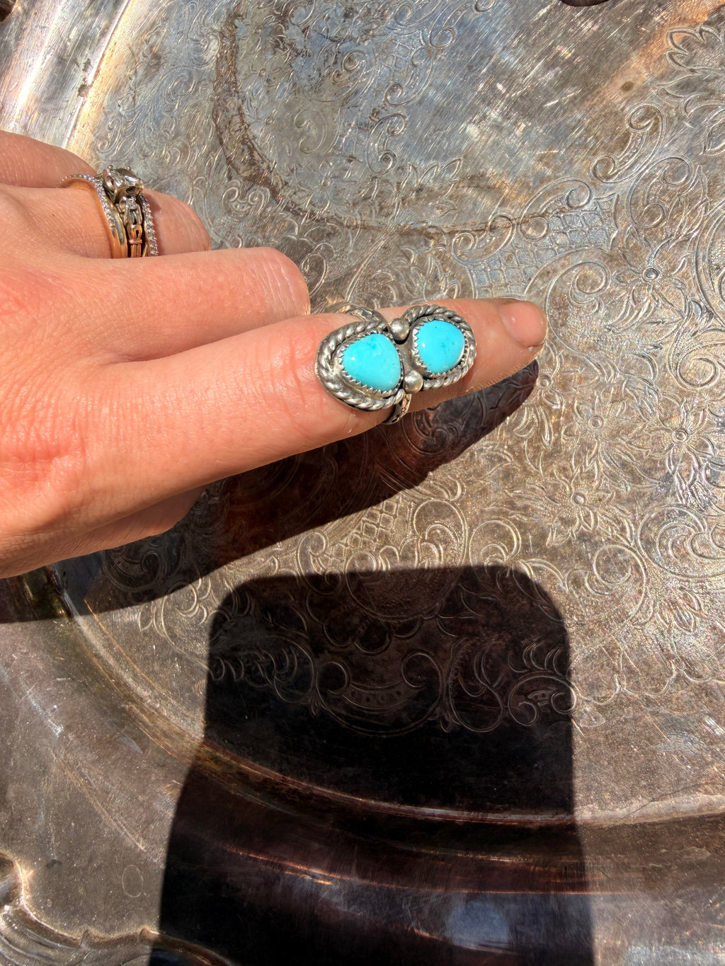 sleeping beauty double stone ring