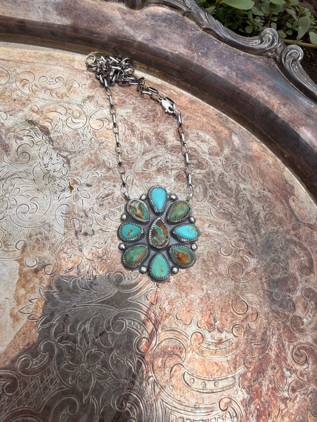 mixed turquoise cluster necklace