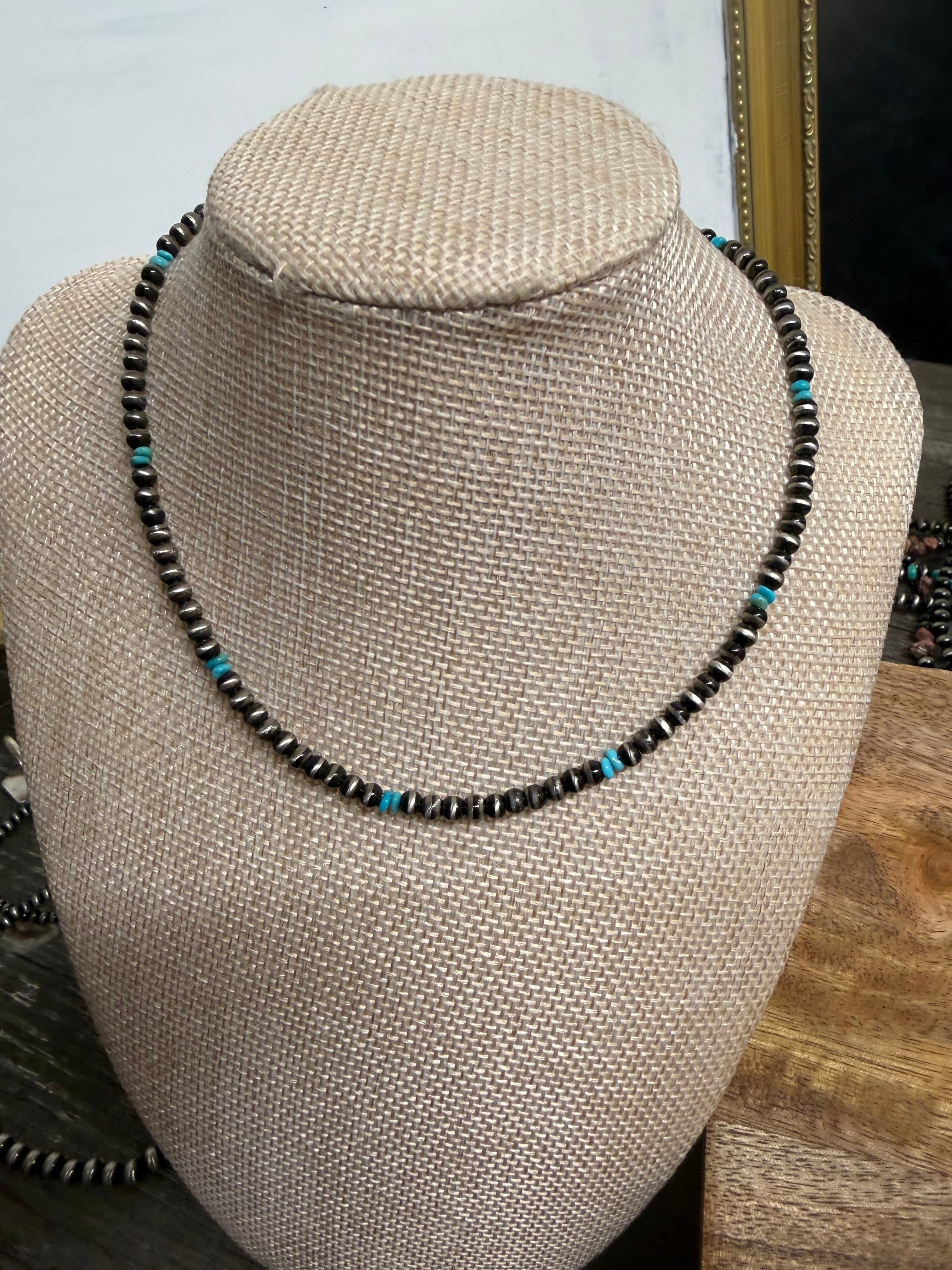 4mm beaded turquoise necklace 15"
