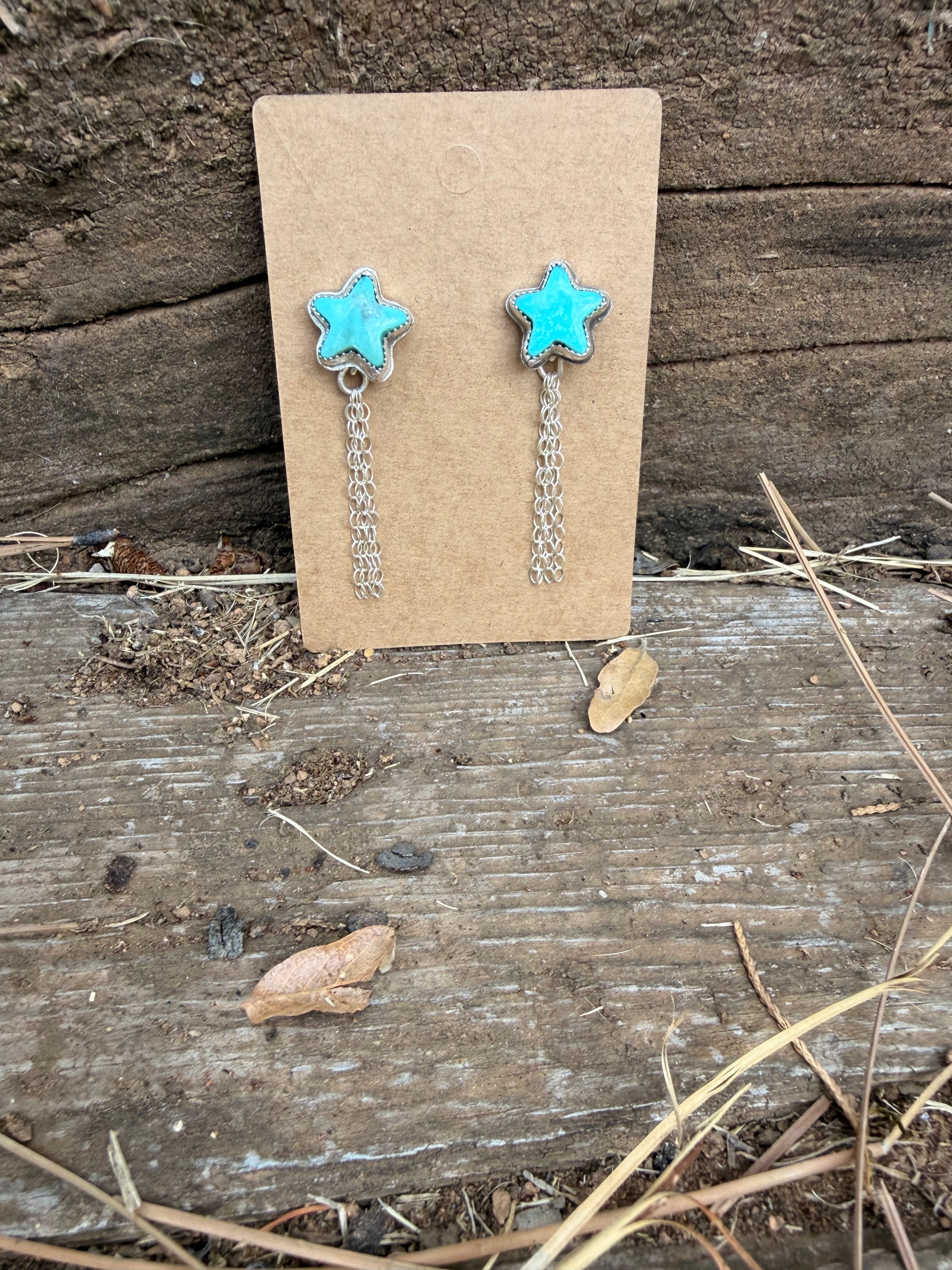 turquoise star stud earrings with removable tassels