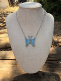 Aurora opal moss agate butterfly necklace