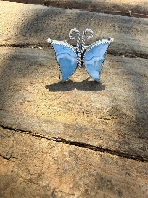 aurora opal moss agate butterfly ring