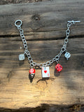 red gamblers stainless steel charm bracelet