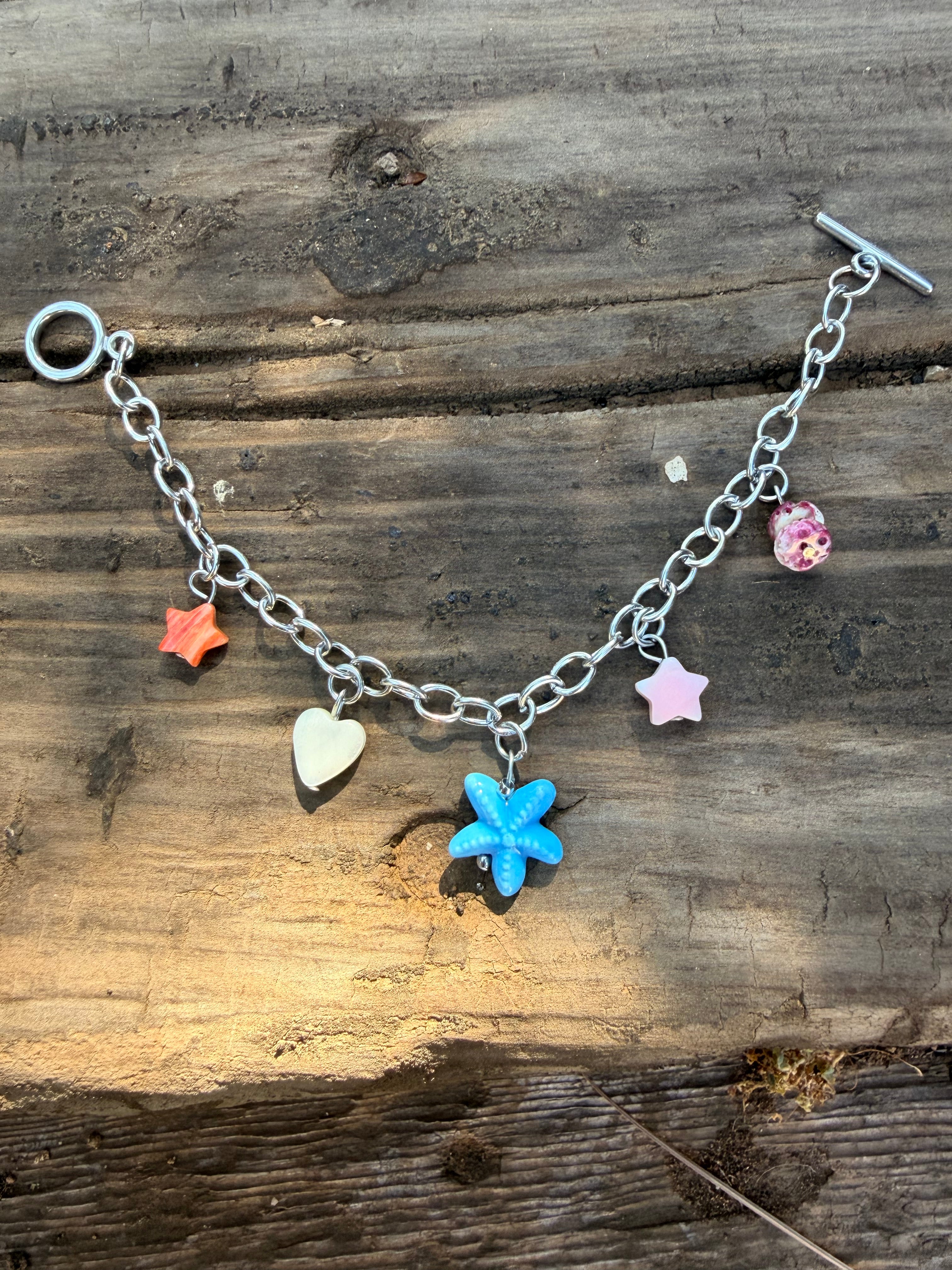 stainless steel beach themed charm bracelet