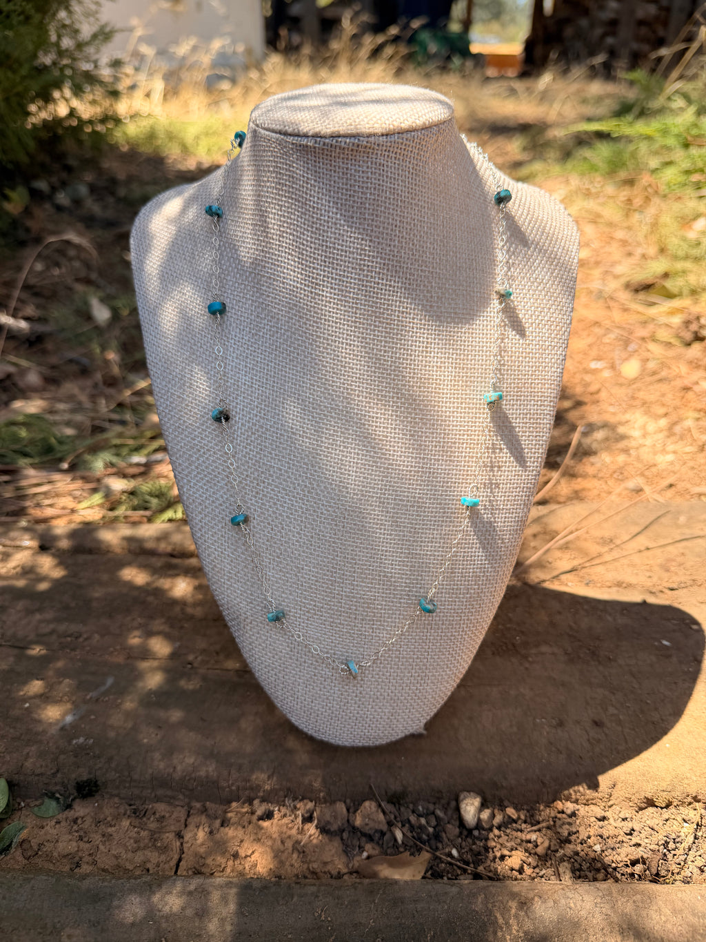 sterling silver chain and turquoise beaded necklace