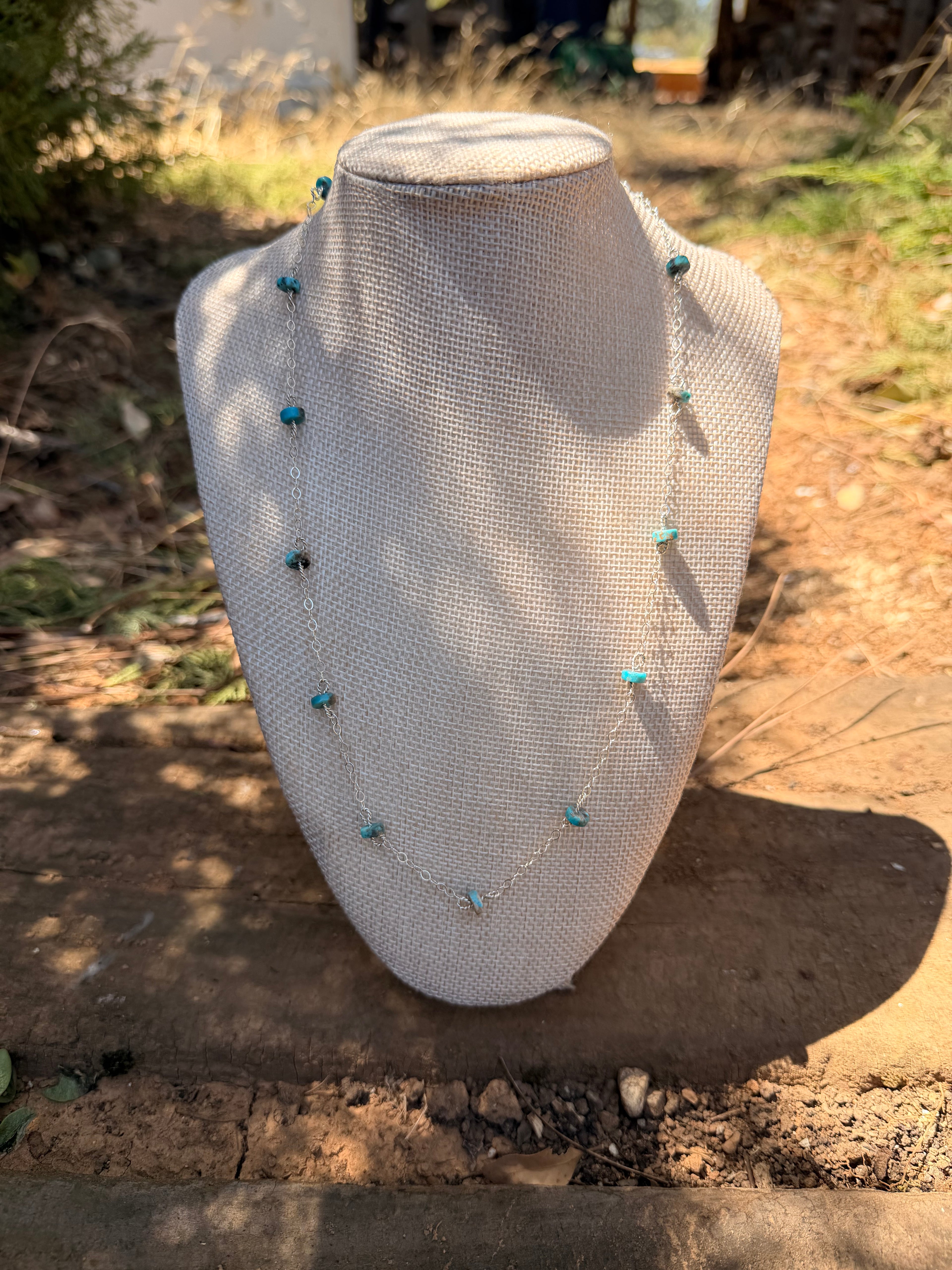 sterling silver chain and turquoise beaded necklace