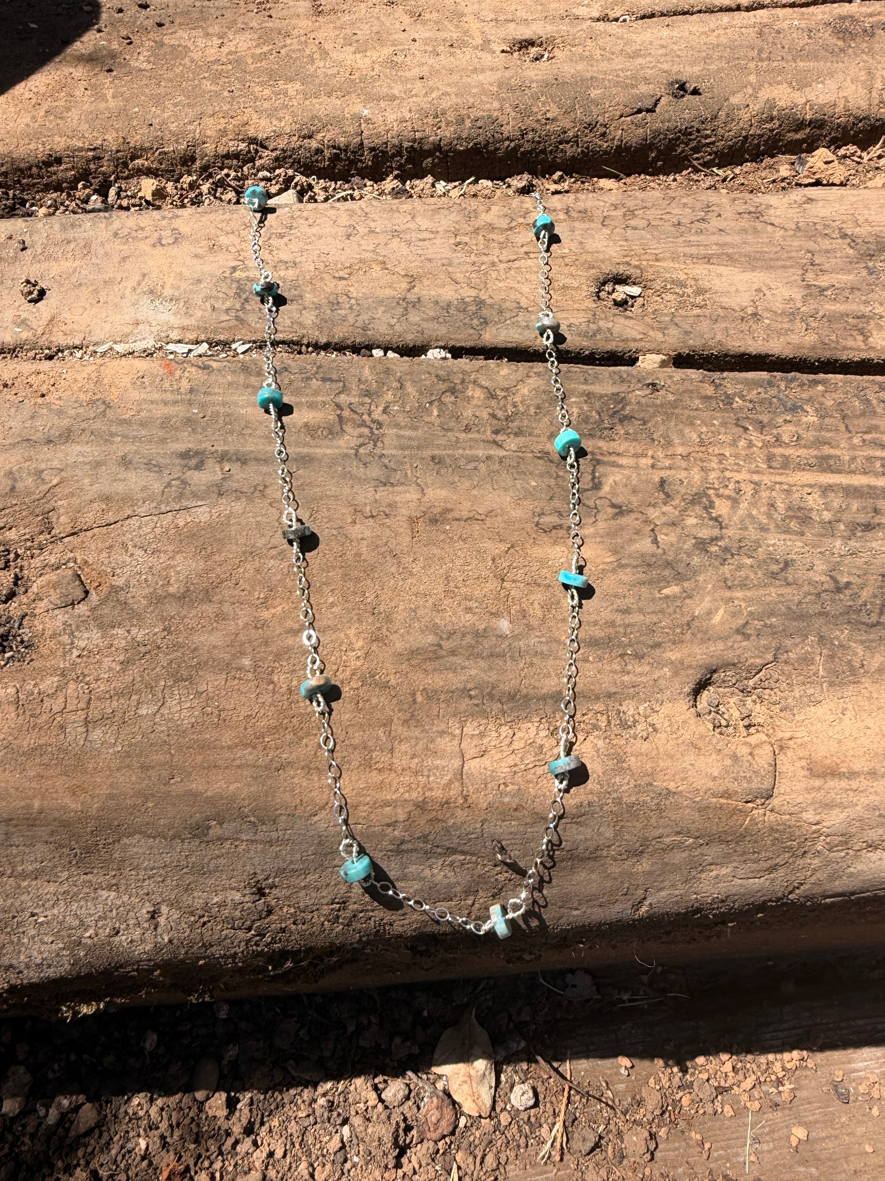 sterling silver chain and turquoise beaded necklace