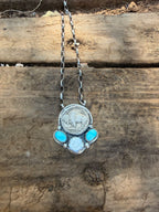 Buffalo coin sleeping beauty and mother of pearl necklace