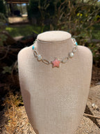 pink conch, mother of pearl and turquoise choker