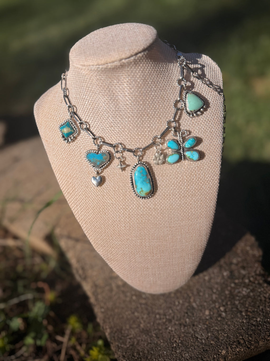 chunky turquoise charm necklace