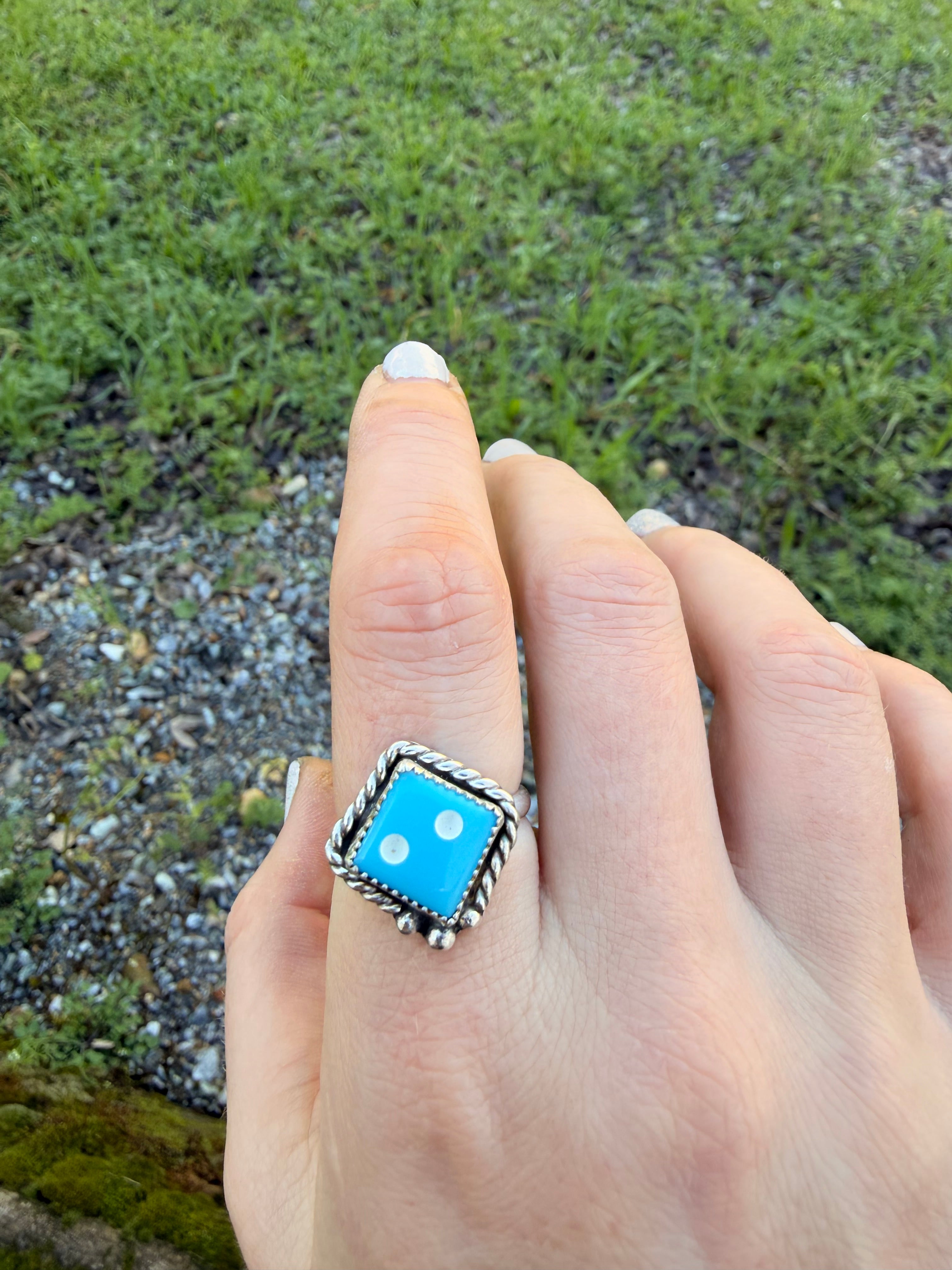 Blue dice ring