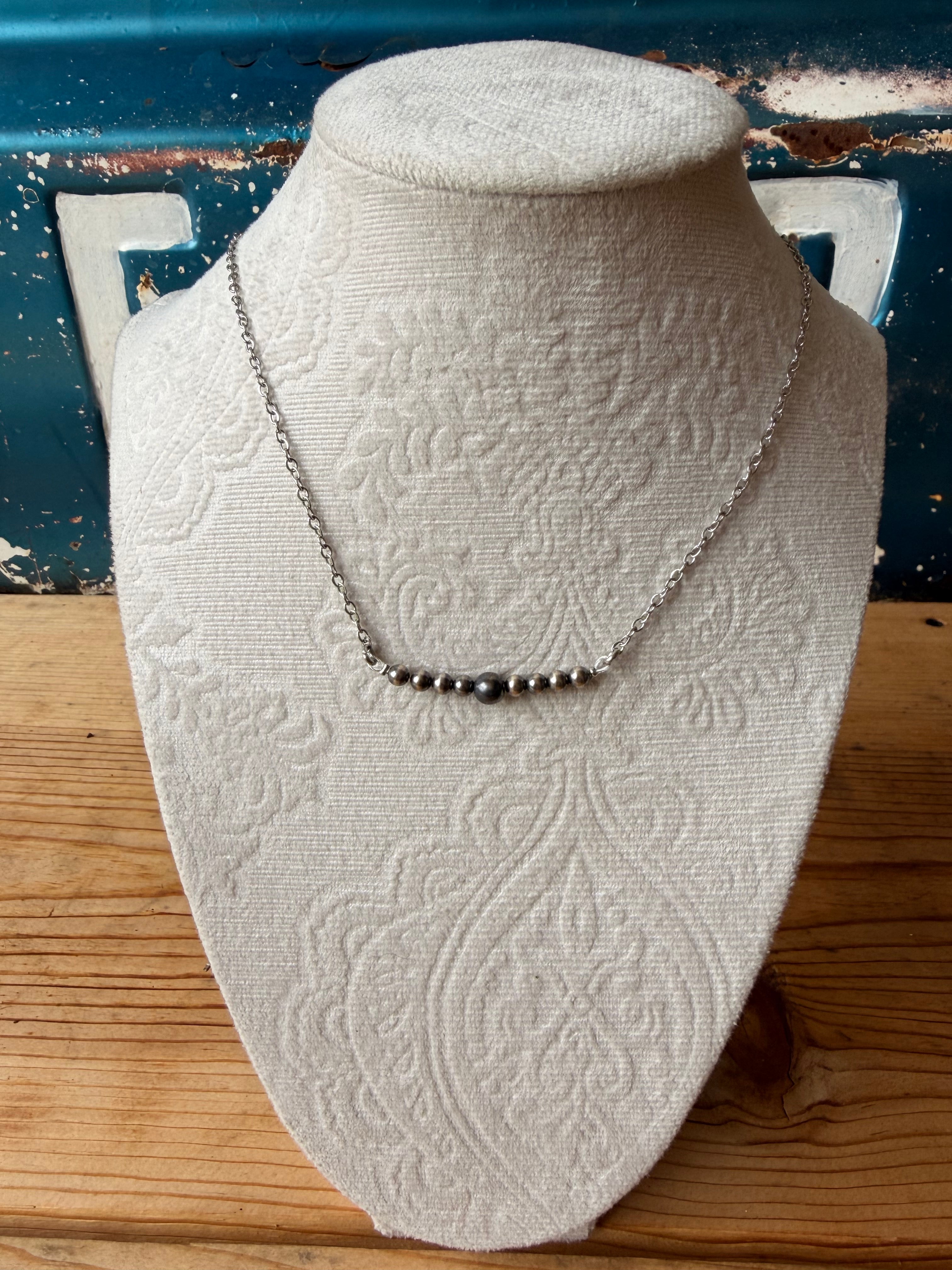 sterling silver beaded bar necklace