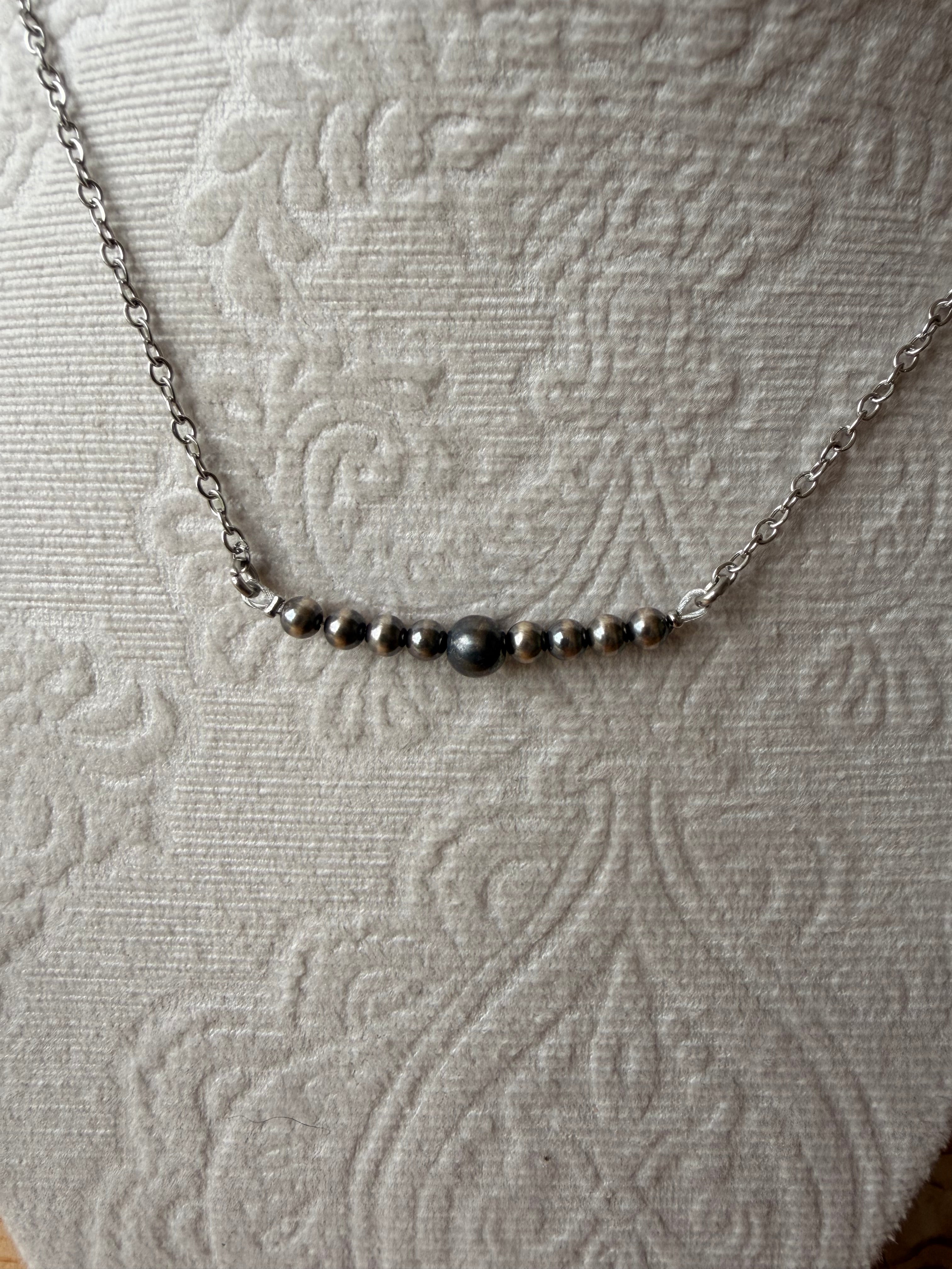 sterling silver beaded bar necklace
