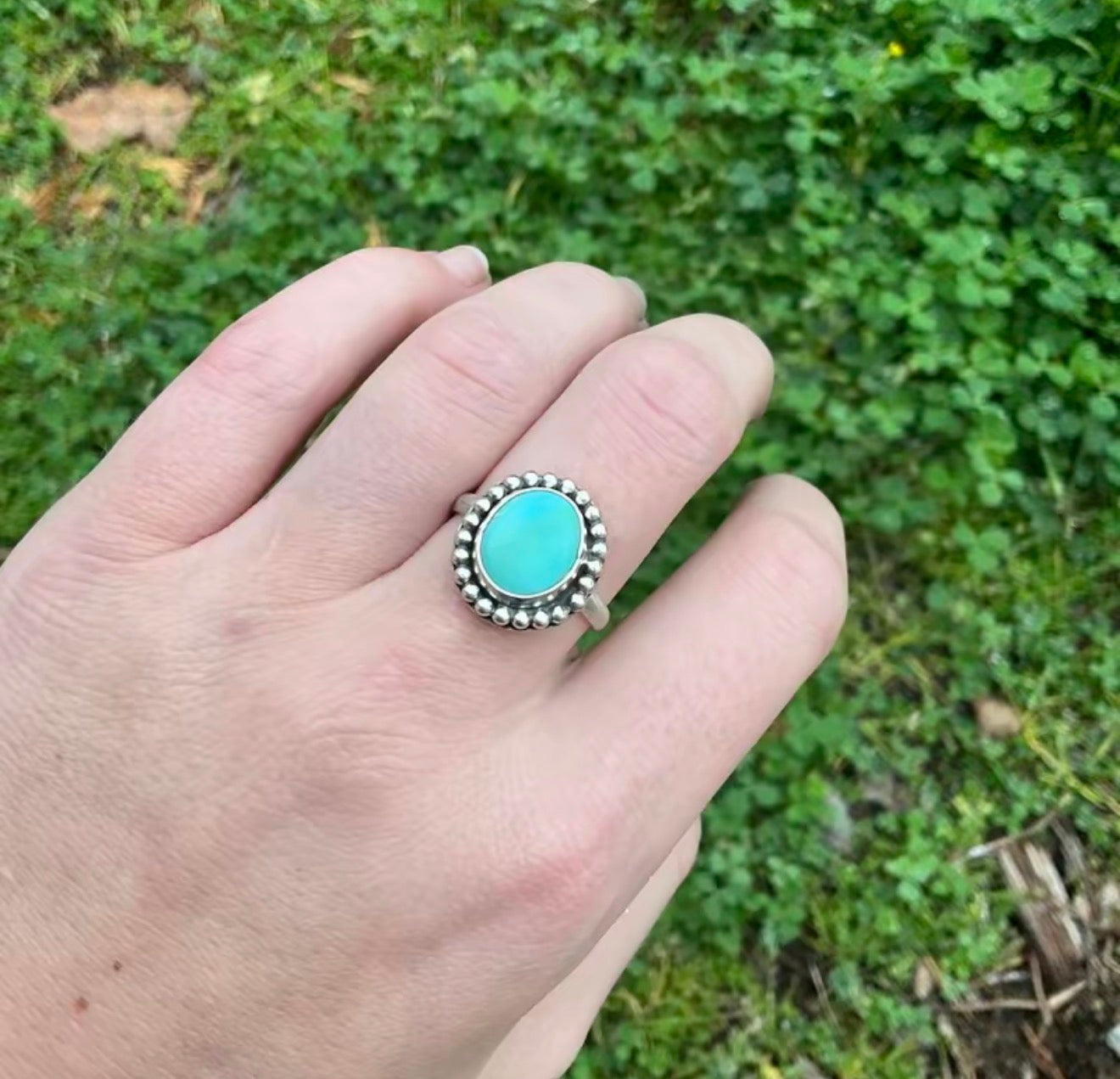 Turquoise ring with beading