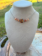 Checkered Spiny oyster and silver beaded bar necklace