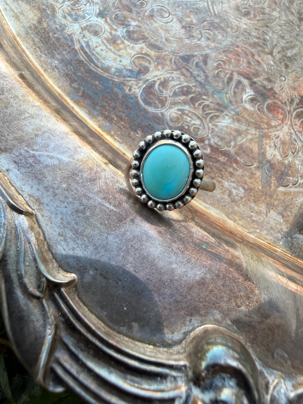 Turquoise ring with beading