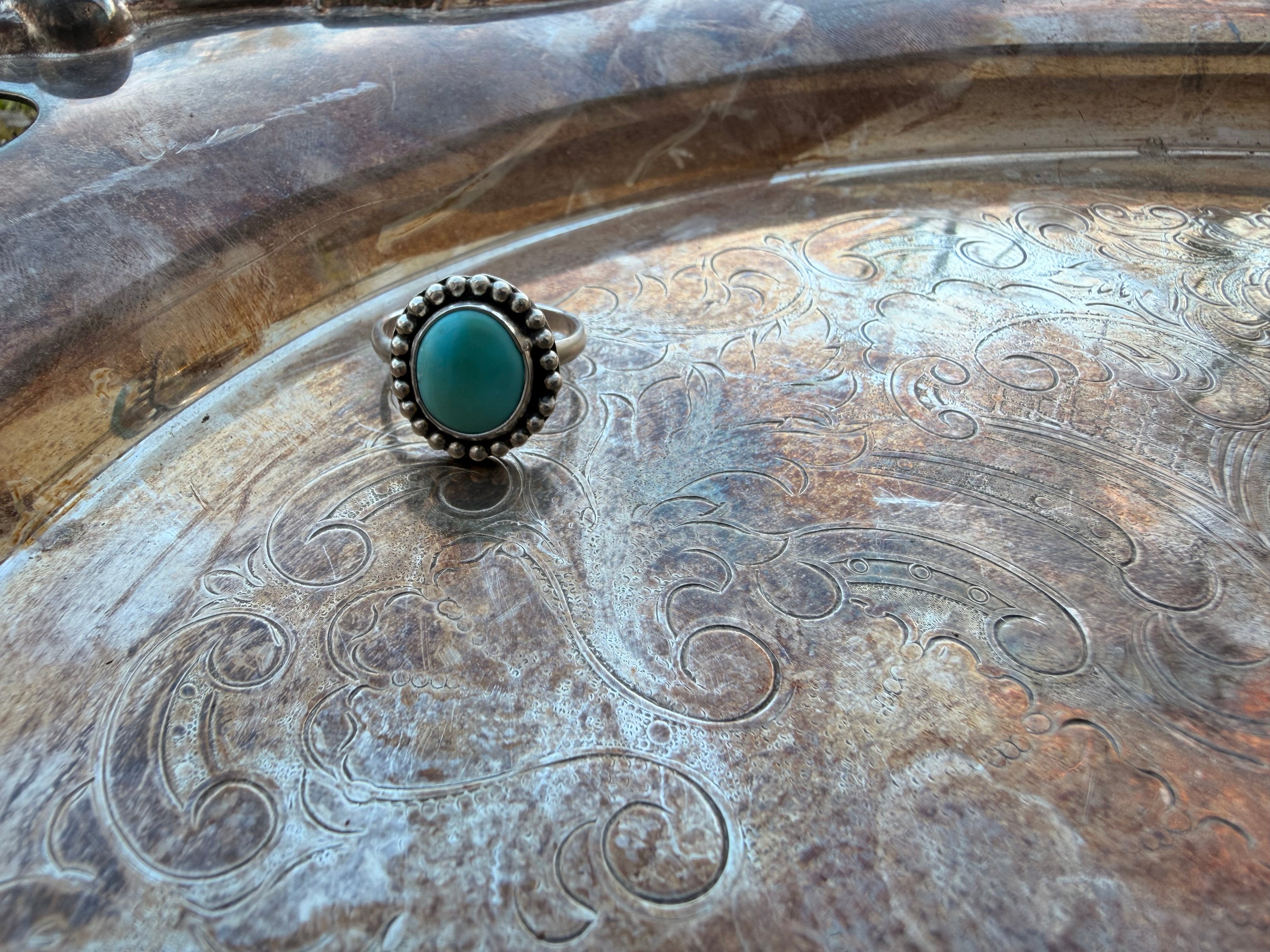 Turquoise ring with beading