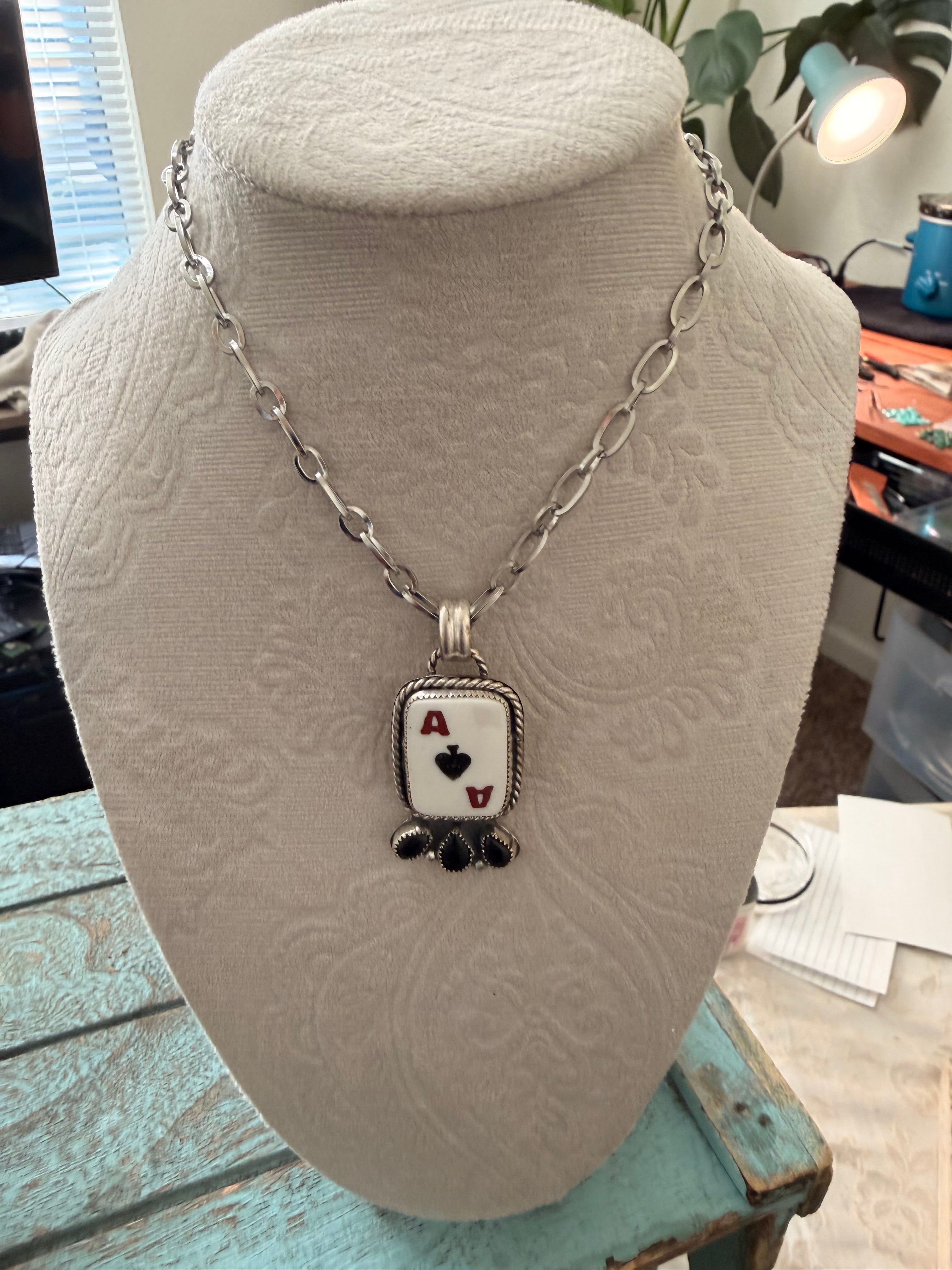 playing card and black onyx pendant