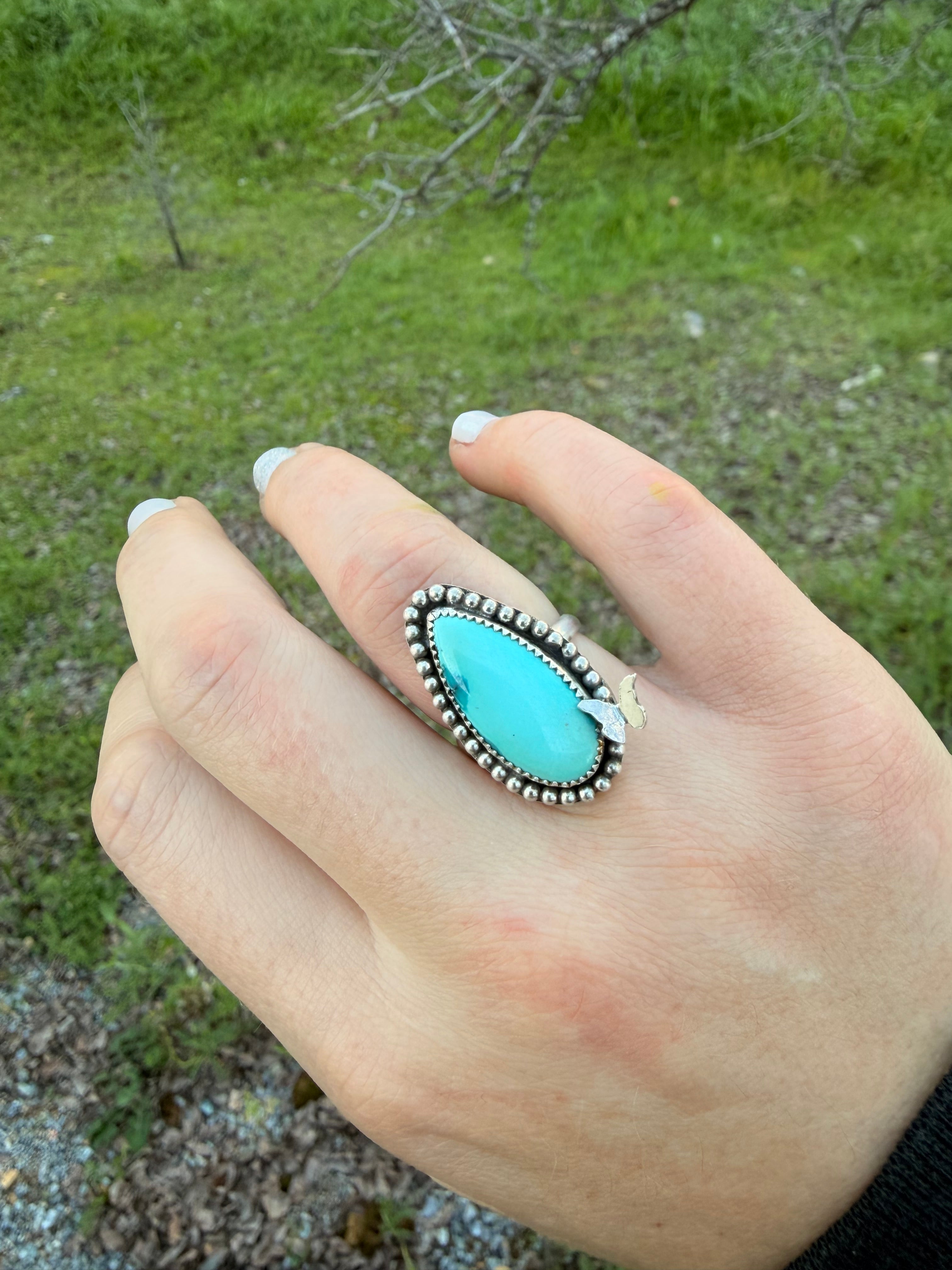 Turquoise butterfly ring size 7