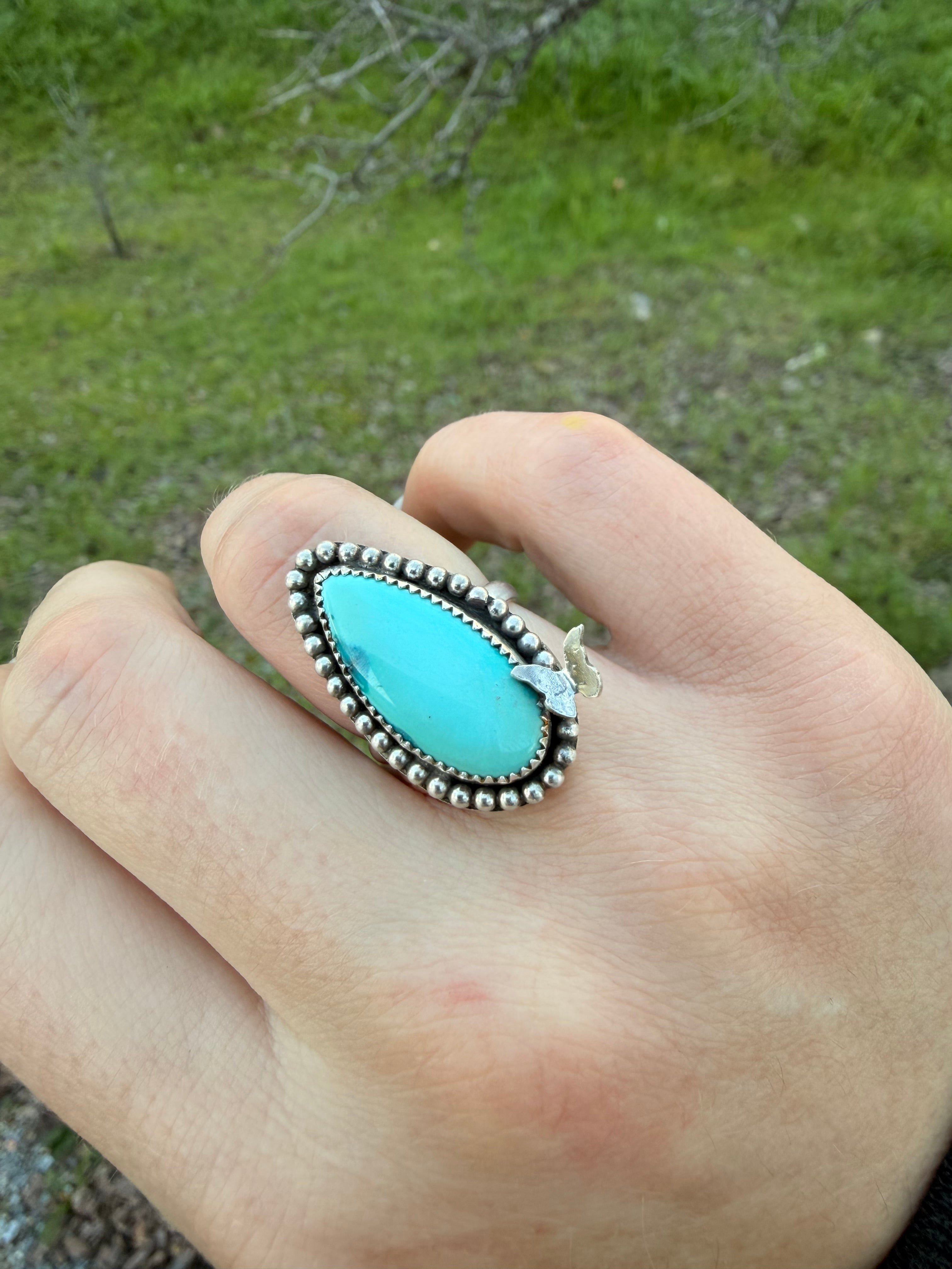 Turquoise butterfly ring size 7